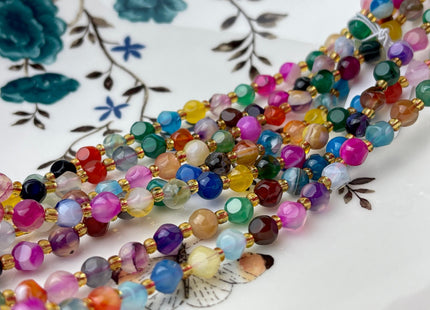 6 mm Faceted Star Cut Agate Gemstone Beads Genuine Faceted Multi Color Agate Gemstone Loose Beads 15 Inches Strand 50 Beads #4193
