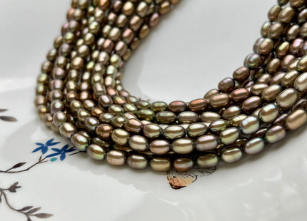 5.5x7 mm AAA Rice/Oval Freshwater Pearls Metallic Tan Color Genuine Freshwater Metallic Tan Rice Pearl Beads 54 Pieces #P1521