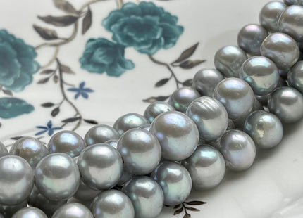 12-14 mm AA Half Strand Gray Color Off Round Large Hole Freshwater Pearl Bead Hole Size 2.2mm Genuine Large Hole Pearl 17 Beads #P2015