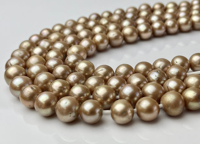 10mm AAA Large Hole Off Round Champagne Beige Freshwater Pearl Beads Hole Size 1.5mm 2.2mm Genuine High Luster Pearls 40 Beads #P2240