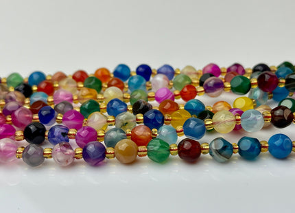 6 mm Faceted Star Cut Agate Gemstone Beads Genuine Faceted Multi Color Agate Gemstone Loose Beads 15 Inches Strand 50 Beads #4193