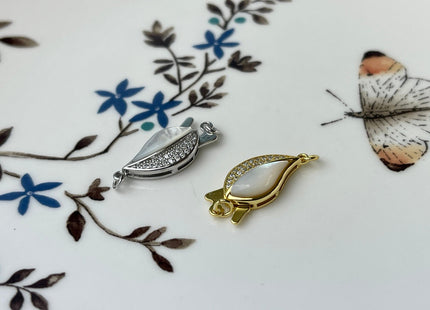8x16 mm 925 Sterling Silver/Gold Extra Shiny Split Leaf Shape Clasp Sterling Silver Findings With CZ Mother Of Pearl Silver Clasps #10286