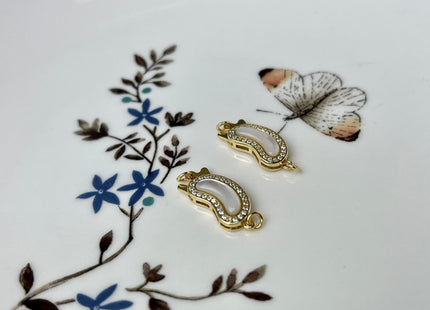8x15 mm 925 Sterling Silver/Gold Extra Shiny Bean Shape Clasp Sterling Silver Findings With CZ Mother Of Pearl Silver Clasps #10285
