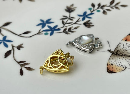 12 mm 925 Sterling Silver/Gold Extra Shiny Triangle Shape Clasp Sterling Silver Findings With CZ Mother Of Pearl Silver Clasps #10288