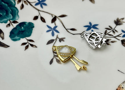 12 mm 925 Sterling Silver/Gold Extra Shiny Triangle Shape Clasp Sterling Silver Findings With CZ Mother Of Pearl Silver Clasps #10288