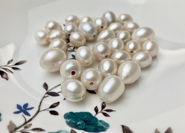 ONE Piece 10-14x12-17 mm AA Large Hole Natural White Rice/Oval Pearl Beads Through Hole Size 2.2 mm Genuine Large Hole Pearls #1740