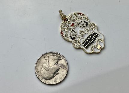 Dia De Meurtos Skull Charms for Necklace, 18K Gold Filled Charm Enamel Colored Pendant With CZ, Skull Charms, One Piece #CR0003
