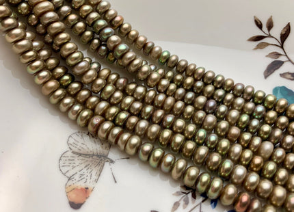 7mm AAA Champagne Green Color Half Strand Large Hole Freshwater Button Potato Pearl Hole Size 1.2mm High Luster Green Color Beads #P1829