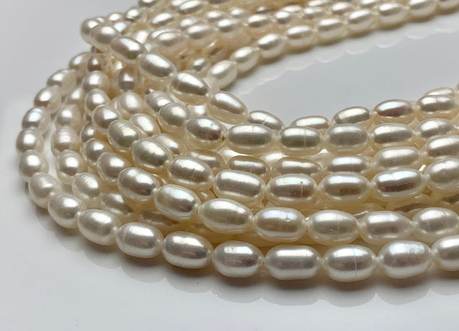 6X9-10 mm Natural White Long Oval/Rice Freshwater Pearl Genuine Long Oval Smooth Quality Pearls Bridal Pearls 42 Beads #P1613