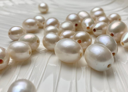 ONE Piece 10-14x12-17 mm AA Large Hole Natural White Rice/Oval Pearl Beads Through Hole Size 2.2 mm Genuine Large Hole Pearls #1740