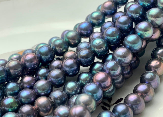 8-8.5mm Half Strand AAA Potato Rainbow Peacock Freshwater Pearls 2.1mm Hole Genuine Large Hole Freshwater Pearls #168