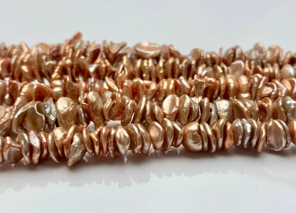 3x7-12mm AAA Rare Orange Champagne Color Keshi Freshwater Pearl Beads Genuine High Luster Center Drilled Disc Cornflakes Shape #P1447