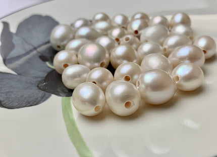 ONE Piece 10-14x12-17 mm AA Large Hole Natural White Rice/Oval Pearl Beads Through Hole Size 2.2 mm Genuine Large Hole Pearls #1740