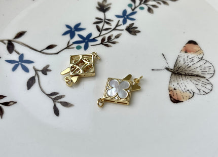 10 mm 925 Sterling Silver/Gold Extra Shiny Four Leaf Clover Shape Clasp Sterling Silver Findings Mother Of Pearl Silver Clasps #10281