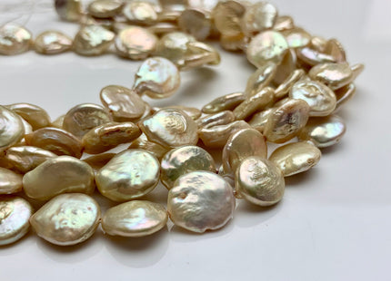 11 mm Half Strand Light Yellow Champagne Coin Freshwater Pearl Beads Genuine Cultured Coin Pearls  #320