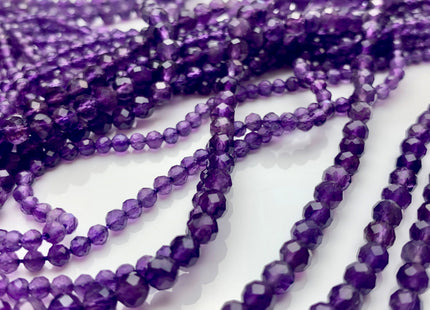 3mm 4mm AAA Natural Dark Purple Color Faceted Round Amethyst Gemstone Beads High Quality Micro Faceted Gemmy Amethyst Bead 15.5 Inches #3777