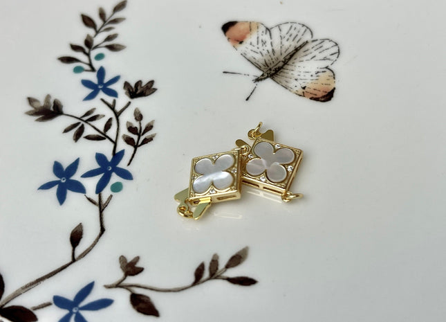 10 mm 925 Sterling Silver/Gold Extra Shiny Four Leaf Clover Shape Clasp Sterling Silver Findings Mother Of Pearl Silver Clasps #10281