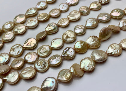 11 mm Half Strand Light Yellow Champagne Coin Freshwater Pearl Beads Genuine Cultured Coin Pearls #320
