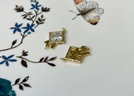 10 mm 925 Sterling Silver/Gold Extra Shiny Four Leaf Clover Shape Clasp Sterling Silver Findings Mother Of Pearl Silver Clasps #10281