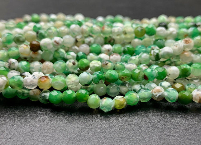 4 mm Faceted Round White Green Agate Gemstone Beads Genuine Agate Gemstone Loose Beads 14 Inches Strand #2752