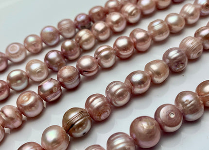 9-10 mm Large Hole Ringed Salmon Pink Freshwater Pearl Beads Hole Size 2.2 mm Genuine Large Hole Freshwater Potato Pearls #1439