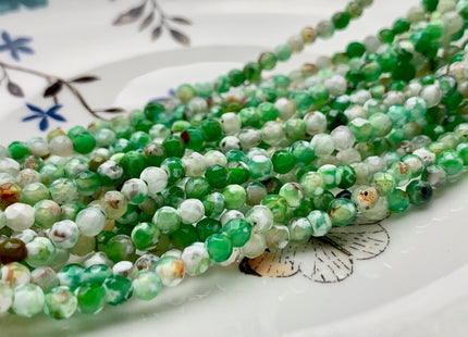 4 mm Faceted Round White Green Agate Gemstone Beads Genuine Agate Gemstone Loose Beads 14 Inches Strand #2752