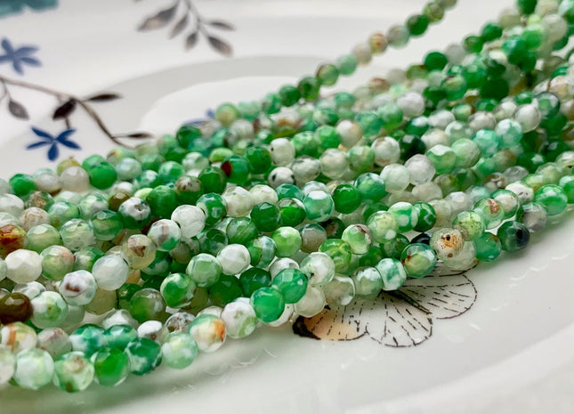 4 mm Faceted Round White Green Agate Gemstone Beads Genuine Agate Gemstone Loose Beads 14 Inches Strand #2752