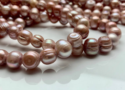 9-10 mm Large Hole Ringed Salmon Pink Freshwater Pearl Beads Hole Size 2.2 mm Genuine Large Hole Freshwater Potato Pearls #1439