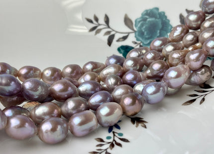 9-10x12mm AA Full Strand Large Hole Very Rare Dark Mauve Pink Baroque Pearl W/Iridescent Color Hole Size 2.2mm TearDrop Pearl 30 Bead #P2324
