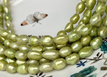 9x11-12mm AA Half Strand Large Hole Green Color Freshwater Rice Nugget Pearl Hole Size 2.2mm High Luster Lime Green Pearl #P2320