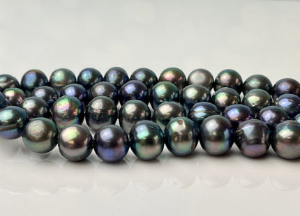 10-12 mm Half Strand Large Hole Potato Peacock Genuine Freshwater Pearl Beads Hole Size 2.2 mm Large Hole Peacock Pearl Beads #P2323