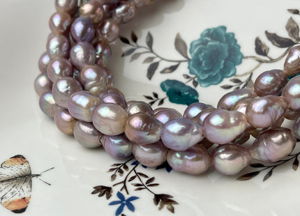 9-10x12mm AA Full Strand Large Hole Very Rare Dark Mauve Pink Baroque Pearl W/Iridescent Color Hole Size 2.2mm TearDrop Pearl 30 Bead #P2324