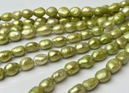 9x11-12mm AA Half Strand Large Hole Green Color Freshwater Rice Nugget Pearl Hole Size 2.2mm High Luster Lime Green Pearl #P2320