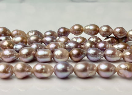 9-10x12mm AA Full Strand Large Hole Very Rare Dark Mauve Pink Baroque Pearl W/Iridescent Color Hole Size 2.2mm TearDrop Pearl 30 Bead #P2324