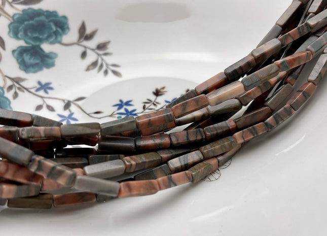 4-5x13 mm Cuboid Tube Shape Gray Brown Color Web Jasper Gemstone Beads Jasper Gemstones Loose Beads 15.5 Inches Strand #3857