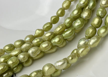 9x11-12mm AA Half Strand Large Hole Green Color Freshwater Rice Nugget Pearl Hole Size 2.2mm High Luster Lime Green Pearl #P2320
