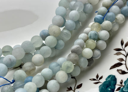 8mm 10mm Natural Color Matte Smooth Round Aquamarine Gemstone Beads High Quality Aquamarine Loose Beads 8 Inches Strand #4017