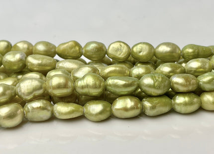 9x11-12mm AA Half Strand Large Hole Green Color Freshwater Rice Nugget Pearl Hole Size 2.2mm High Luster Lime Green Pearl #P2320