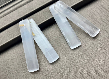 One Pair 10x48 mm Natural Selenite Top Drilled Cabochon Long Rectangle Matching White Selenite Gemstone Earring Pendant #3300