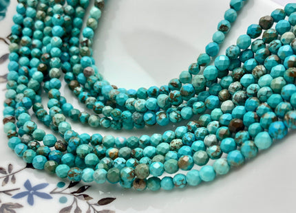 4 mm Natural Faceted Round Turquoise Beads Natural Color Turquoise Loose Beads 15.5 Inches Strand #2614