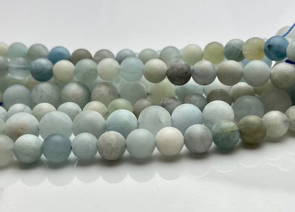 8mm 10mm Natural Color Matte Smooth Round Aquamarine Gemstone Beads High Quality Aquamarine Loose Beads 8 Inches Strand #4017