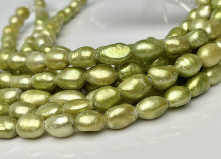 9x11-12mm AA Half Strand Large Hole Green Color Freshwater Rice Nugget Pearl Hole Size 2.2mm High Luster Lime Green Pearl #P2320