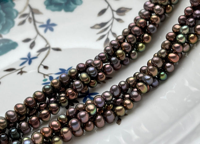 5-5.5 mm AA Metallic Brown Peacock Color Potato Freshwater Pearl Beads Genuine High Luster Tiny Small Potato Freshwater Pearls #P2072