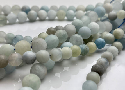 8mm 10mm Natural Color Matte Smooth Round Aquamarine Gemstone Beads High Quality Aquamarine Loose Beads 8 Inches Strand #4017
