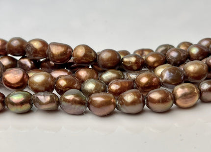 9x11-12mm AA Half Strand Large Hole Copper Brown Color Freshwater Rice Nugget Pearl Hole Size 2.2mm High Luster Chocolate Pearl #P2319