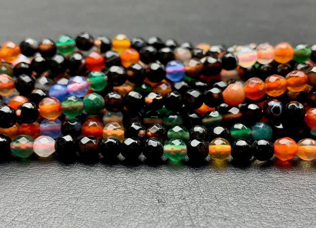4 mm 6 mm Faceted Round Multi Black Orange Green Agate Gemstone Beads Genuine Agate Gemstone Loose Beads 14 Inches Strand #2741