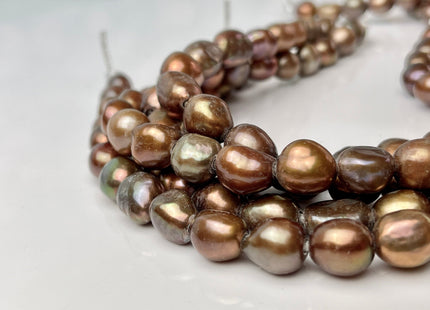 9x11-12mm AA Half Strand Large Hole Copper Brown Color Freshwater Rice Nugget Pearl Hole Size 2.2mm High Luster Chocolate Pearl #P2319
