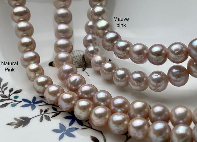 9-10 mm AAA Natural Pink OR Mauve Pink Colored Semi Round Freshwater Pearl Beads, Semi Round Freshwater Pearls #1249
