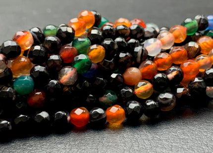 4 mm 6 mm Faceted Round Multi Black Orange Green Agate Gemstone Beads Genuine Agate Gemstone Loose Beads 14 Inches Strand #2741