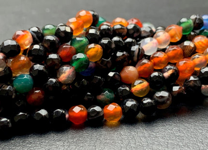 4 mm 6 mm Faceted Round Multi Black Orange Green Agate Gemstone Beads Genuine Agate Gemstone Loose Beads 14 Inches Strand #2741